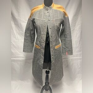 KOPERHAUS DEMURE GRAY DENIM  & LEATHER  FITTED 3/4 LENGTH TRENCH COAT NWT MEDIUM
